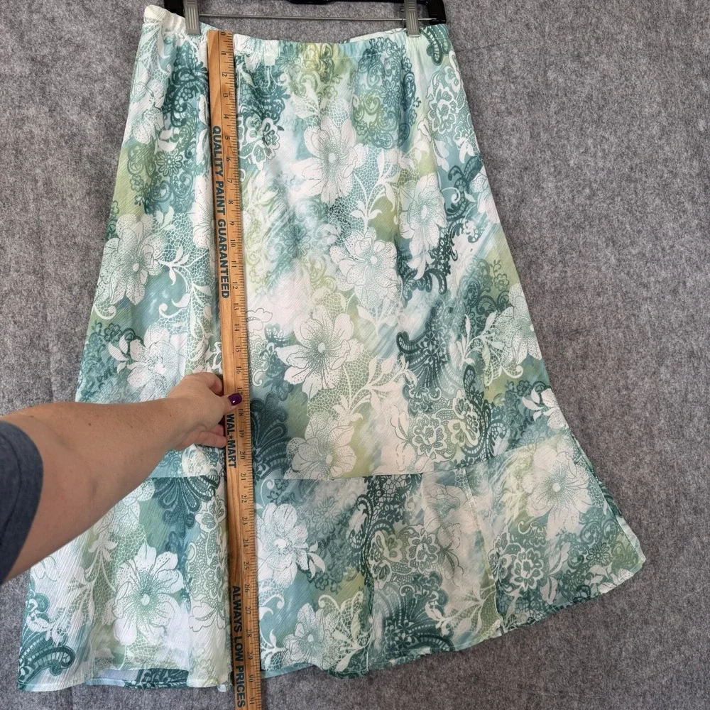 Vintage Floral Skirt Sheer Chiffon Womens Size 14‎ Fairy Garden Paisley Green